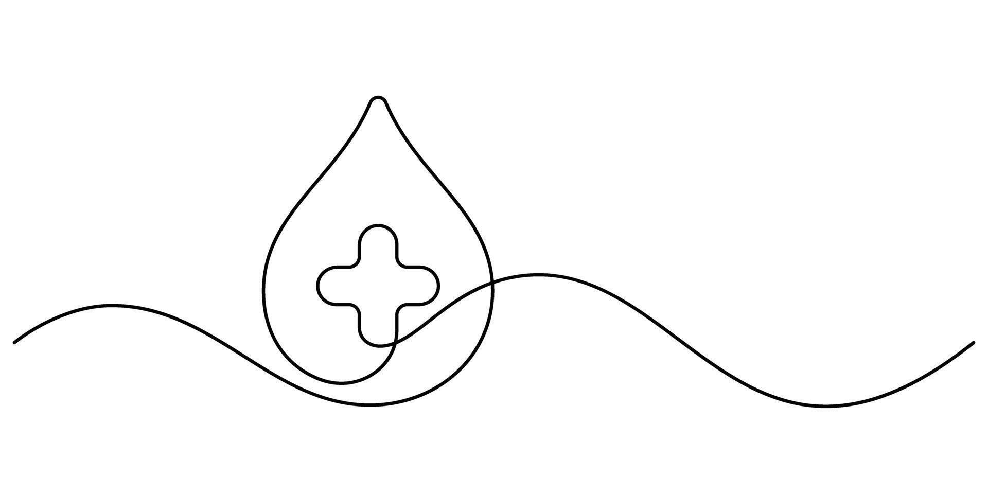 blood donor day cross sign one line continuous minimalism vector