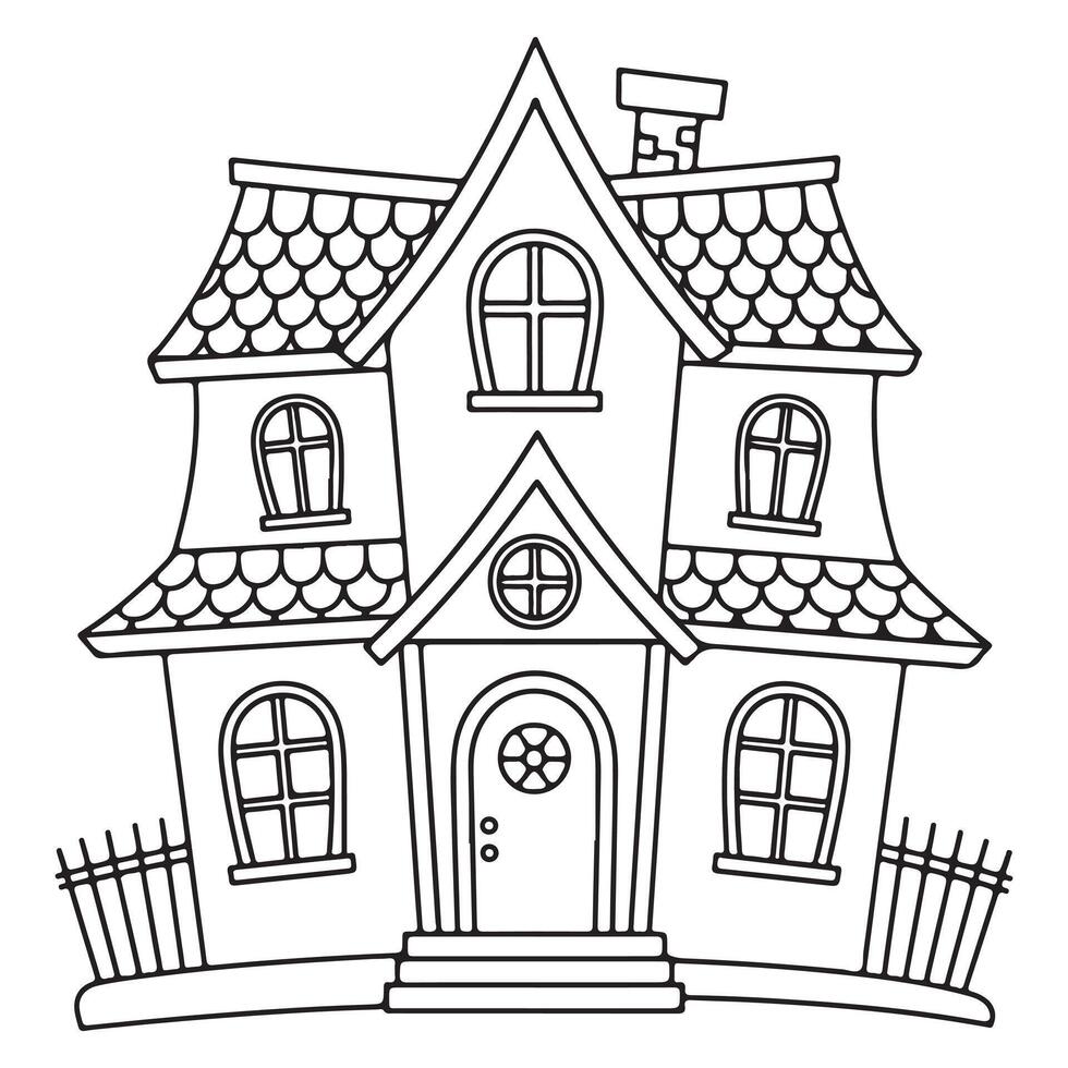 Whimsical Crooked House Coloring Page Fun Drawing for Kids vector