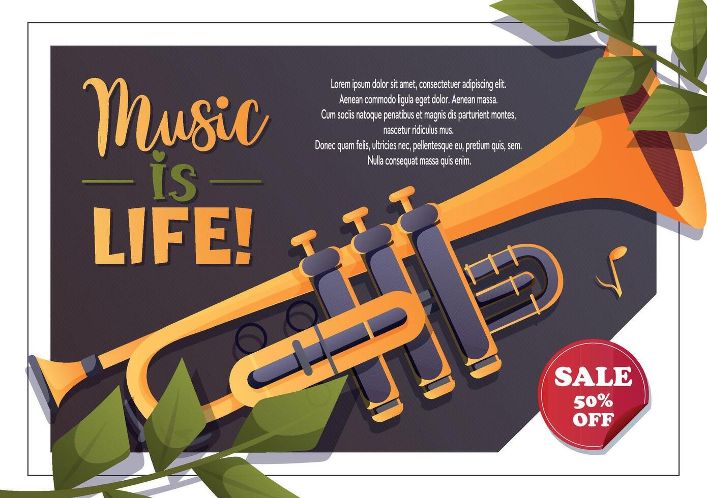 Trumpet Banner with Music Sale vector