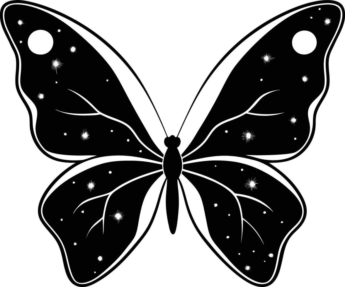A black and white butterfly with stars on it vector