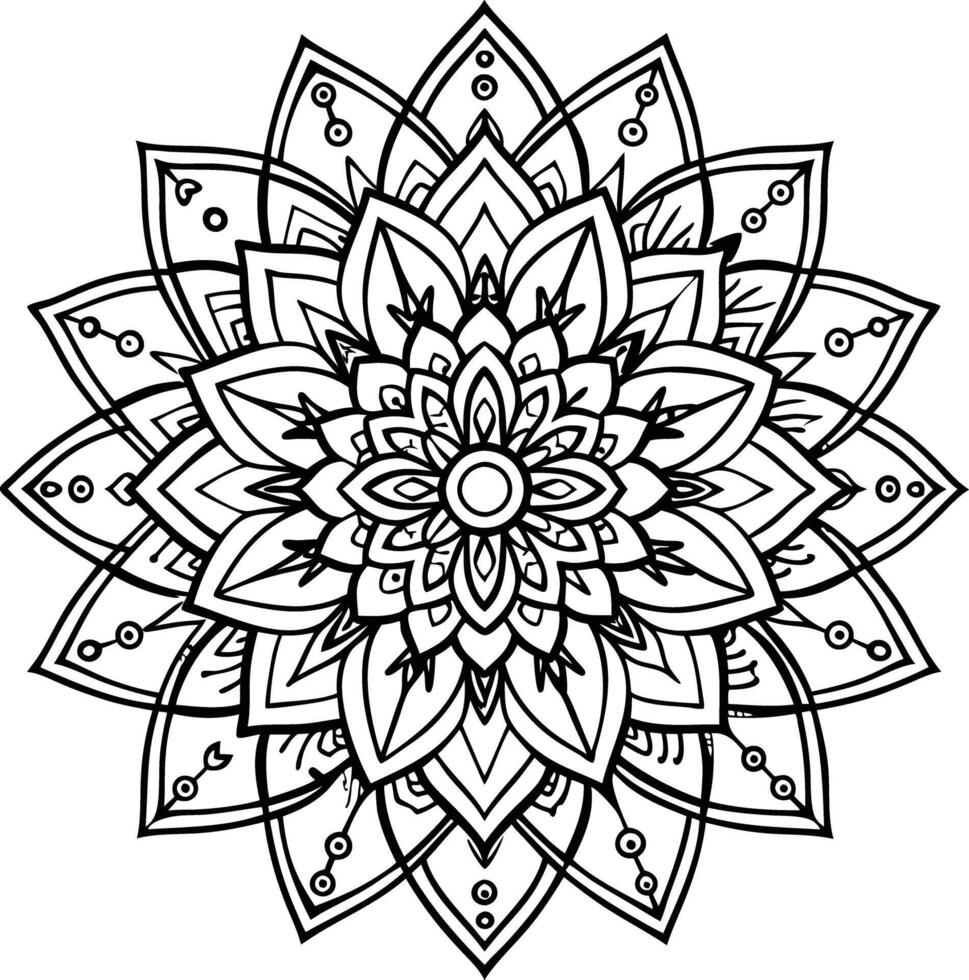 Mandala coloring page in black and white with detailed line patterns for mindfulness and relaxation vector