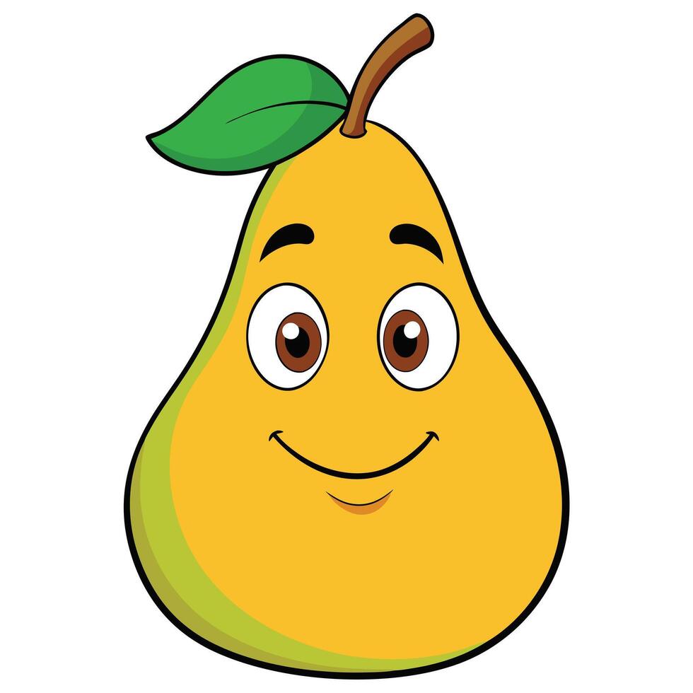 Cartoon pear with green leaf vector