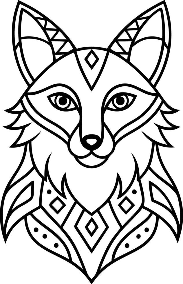 Elegant Boho Fox Outline Printable for Coloring vector