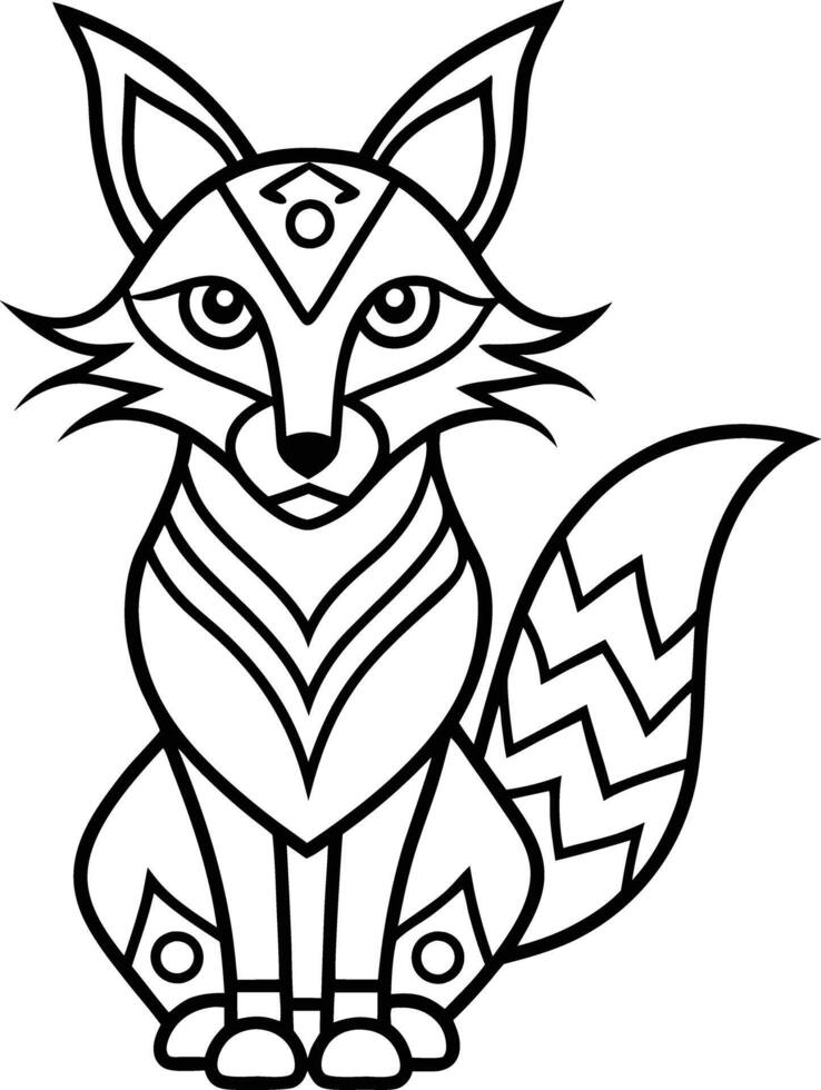 Intricate Tribal Fox Line Art for Coloring vector
