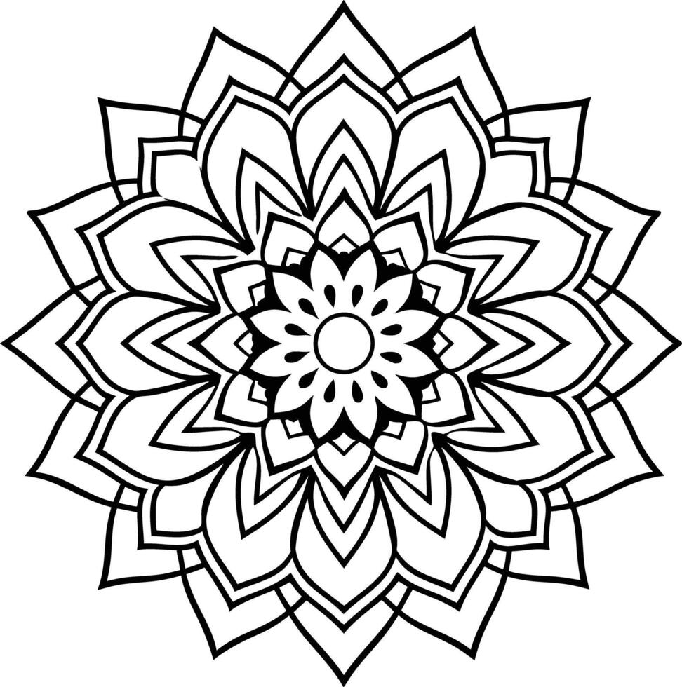 A beautiful black and white mandala coloring page with intricate details for stress relief and creative coloring vector