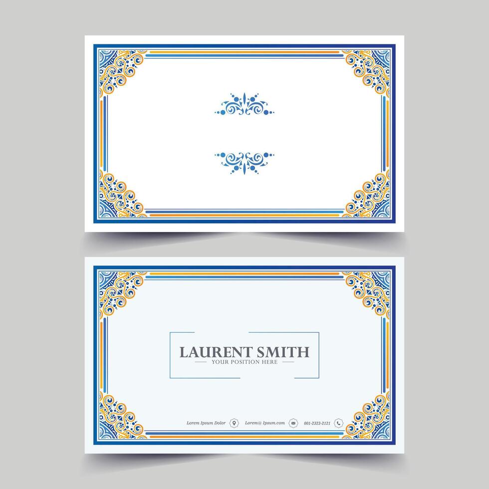 business card template featuring a decorative floral ornament on the corners vector