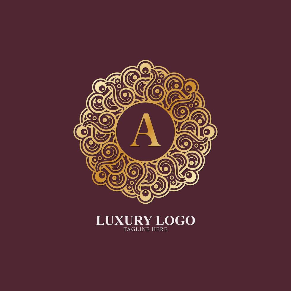 Luxury gold art ornament letter A logo vector