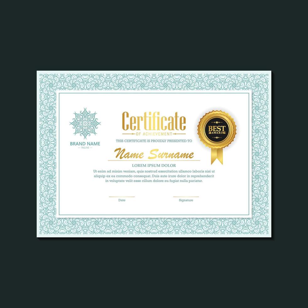 certificate of achievement with ornament frame design vector