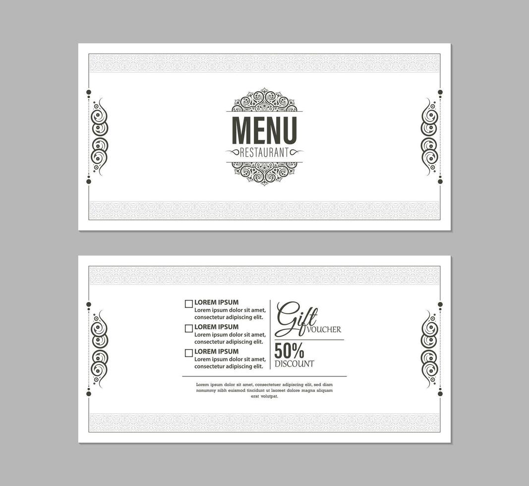Menu restaurant luxury gift voucher design. vector
