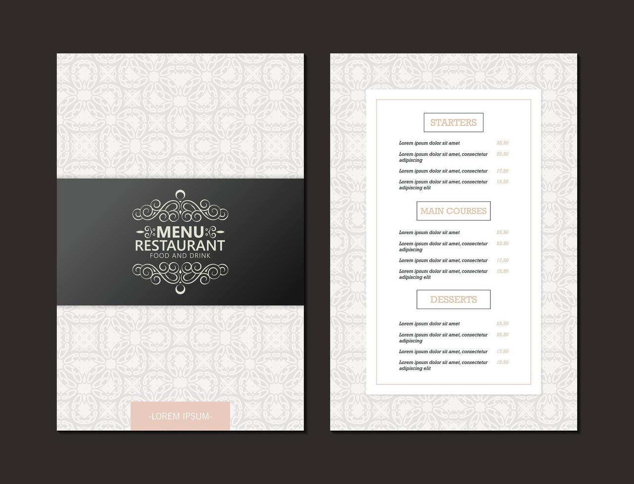 Elegant restaurant menu with texture pattern element vector