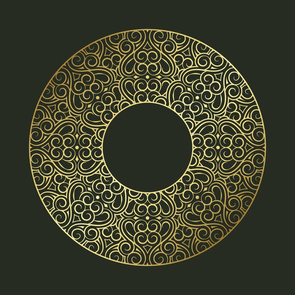 Gold round floral frame design vector