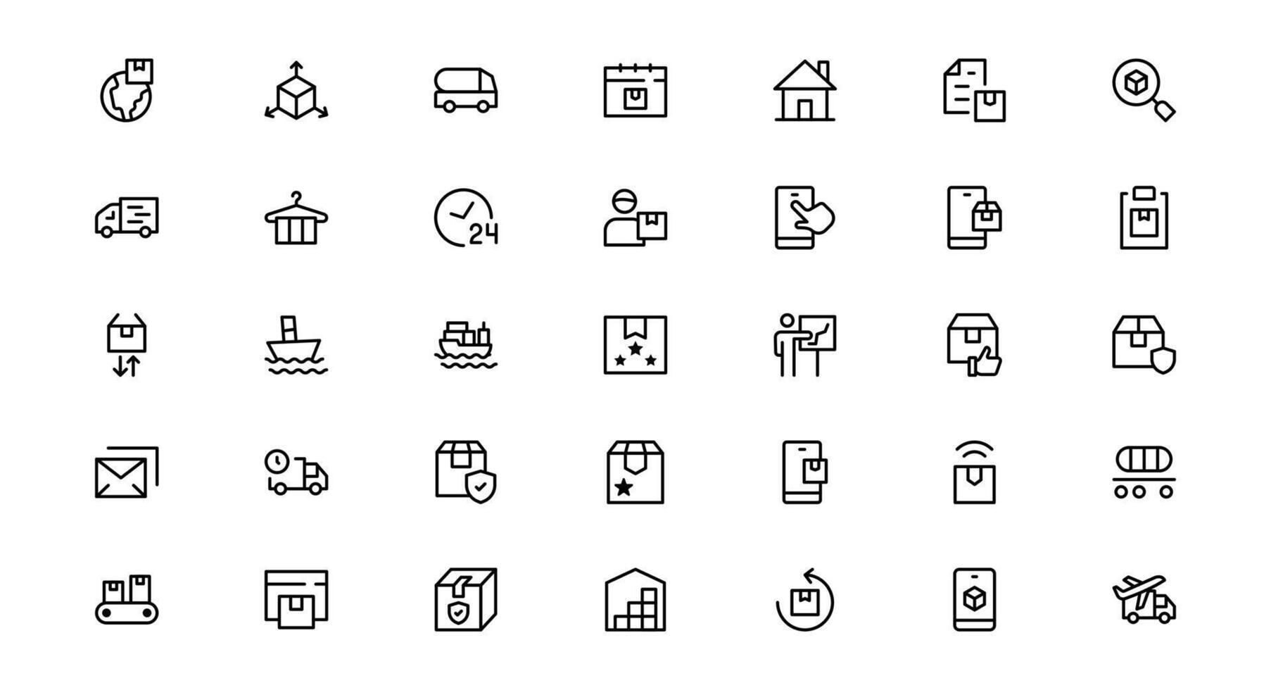 Professional Transport and Logistics Icons set collection. This Set Includes Vehicles, Delivery, and Supply Chain Symbols for Efficient Projects. vector