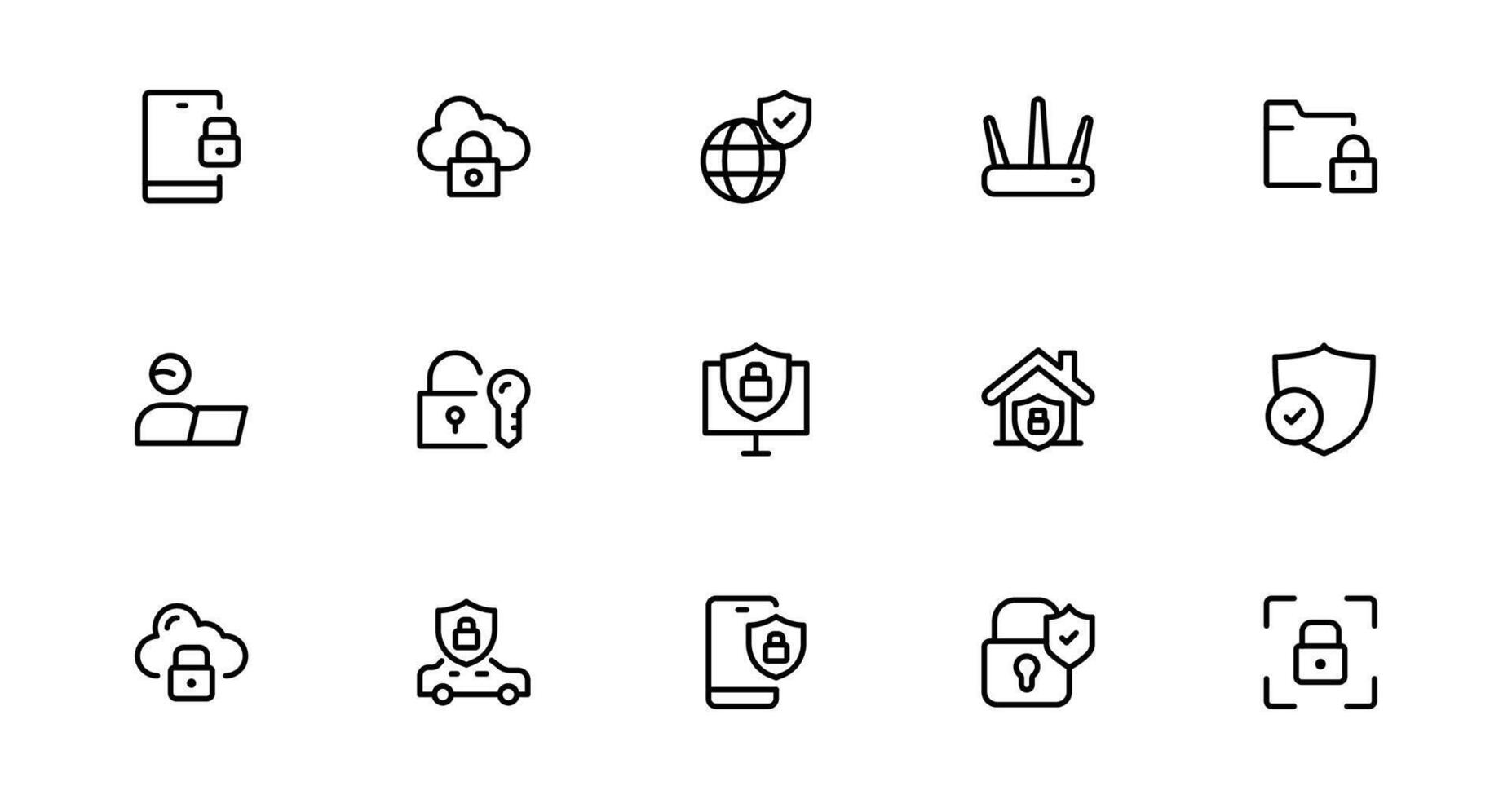 Modern Security Icon Pack Professional Designs. Featuring Essential Protection, Lock, and Shield Symbols to Strengthen Your Projects. vector