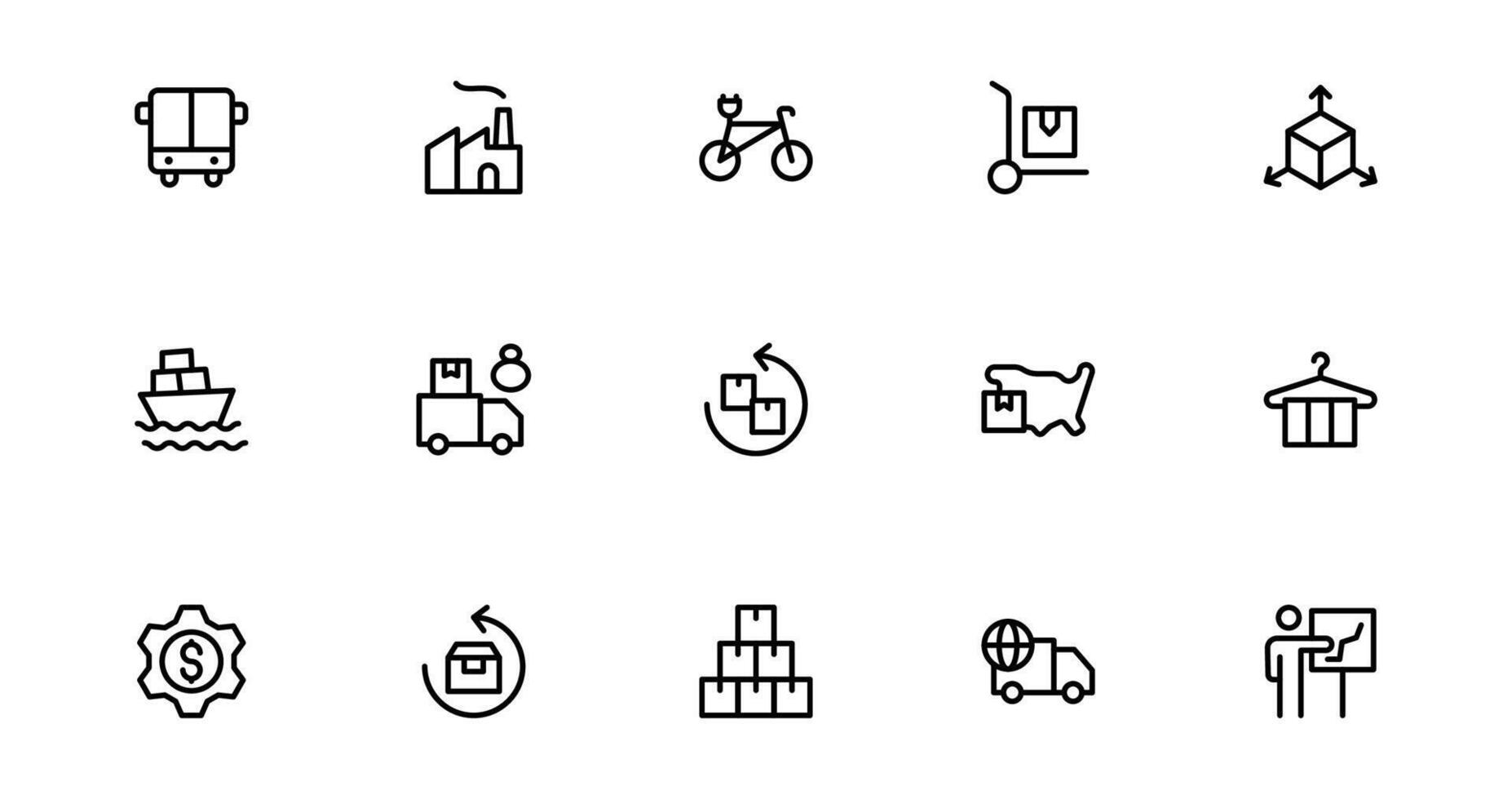 Professional Transport and Logistics Icons collection. This Set Includes Vehicles, Delivery, and Supply Chain Symbols for Efficient Projects. vector