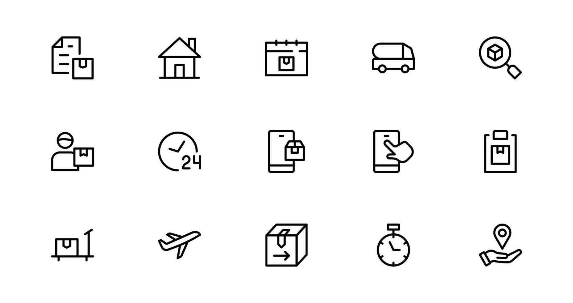 Professional Transport and Logistics Icon pack. This Set Includes Vehicles, Delivery, and Supply Chain Symbols for Efficient Projects. vector