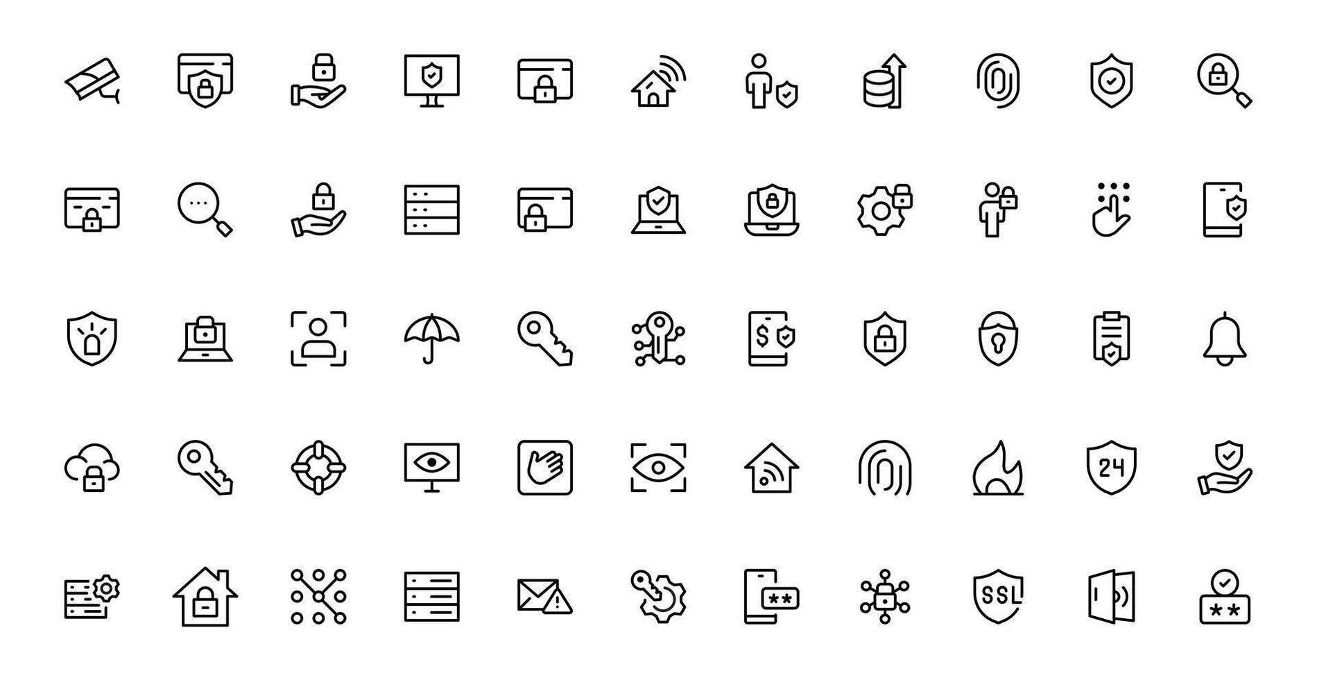 Modern Security Icons set pack for Professional Designs. Featuring Essential Protection, Lock, and Shield Symbols to Strengthen Your Projects. vector