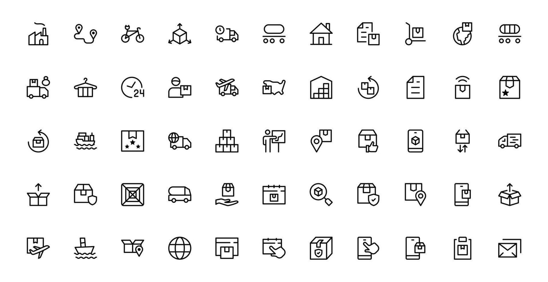 Professional Transport and Logistics Icons set. This Set Includes Vehicles, Delivery, and Supply Chain Symbols for Efficient Projects. vector