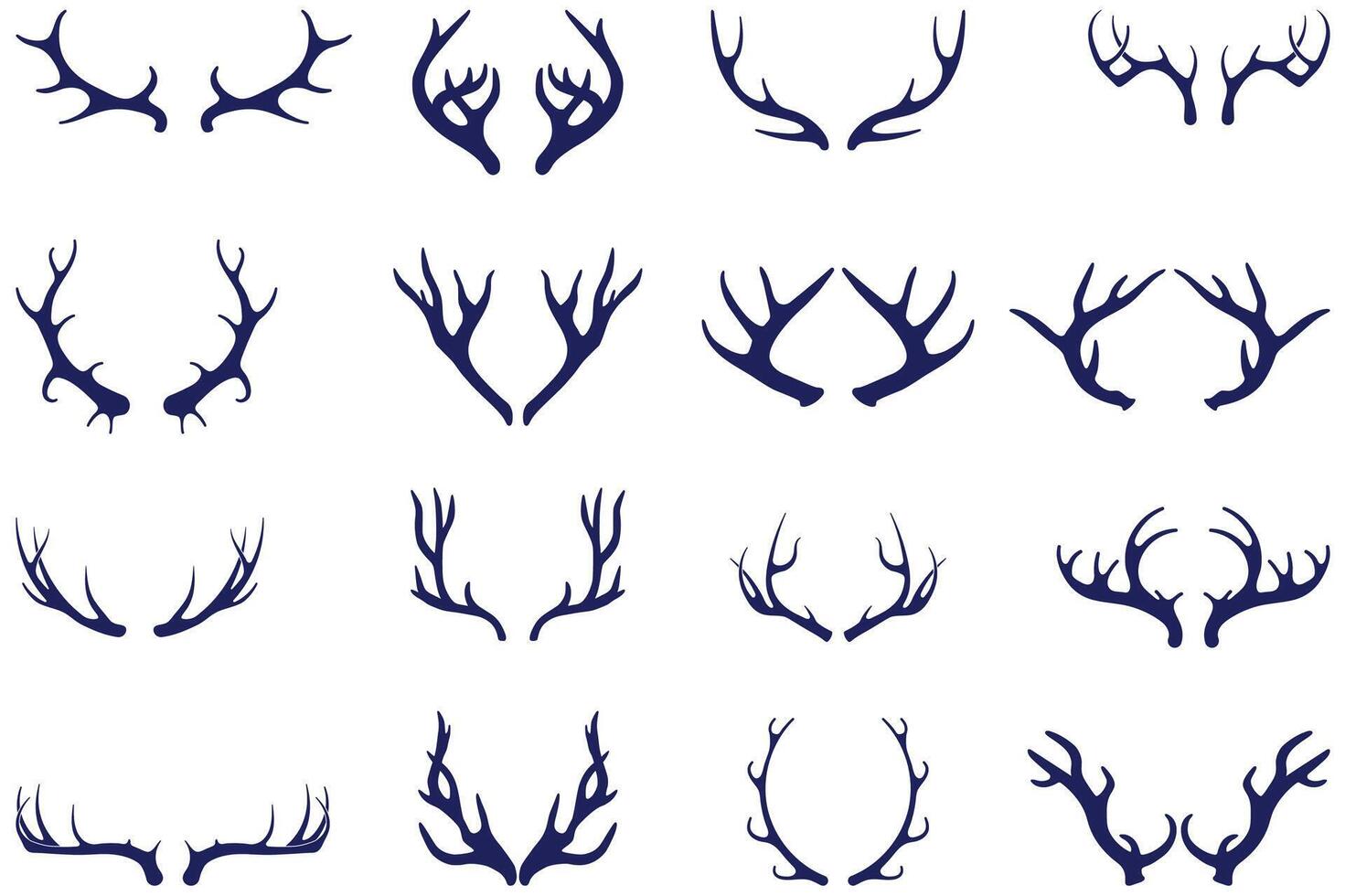 Deer and Elk Antler Silhouettes Vectors Set Hunting and Wildlife Elements