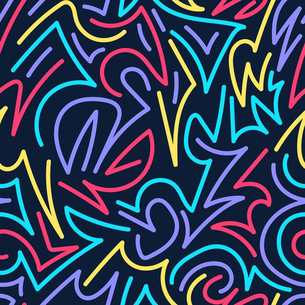 A colorful pattern with neon signs on a dark background vector