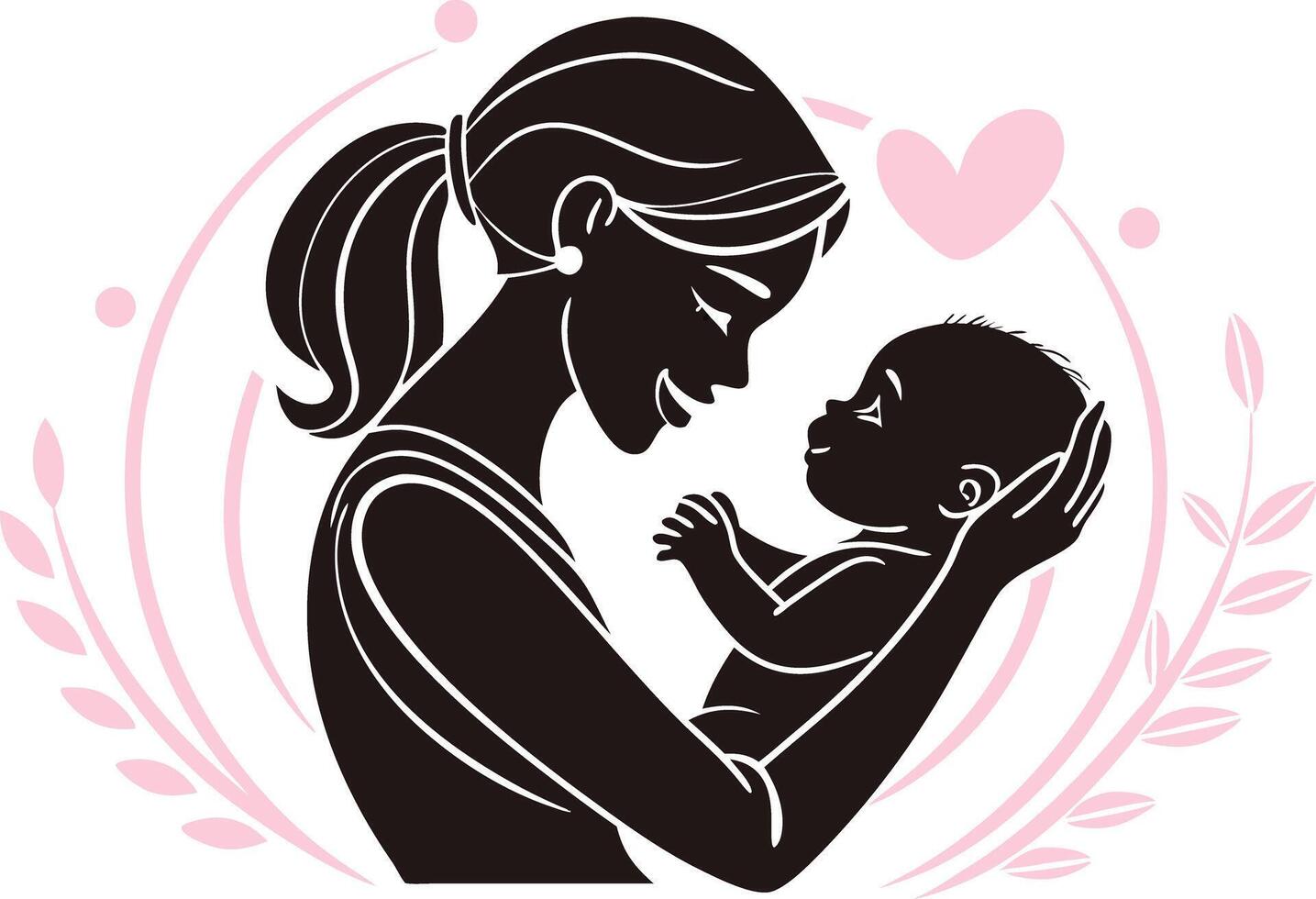 Hand Drawn Mom and Baby Silhouette Design Set vector