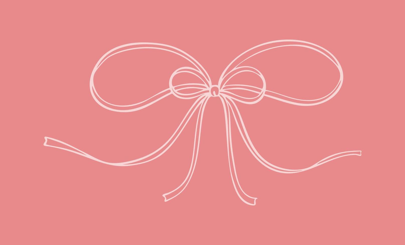 Whimsical tiny cute line doodle ribbon bow. Pink pastel coquette design element. Aesthetic decoration for wedding, birthday, Christmas and New Year party invitations vector