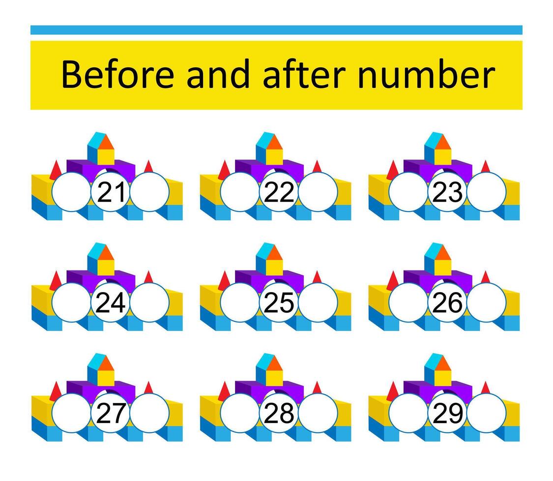 What comes Before and After. Math worksheets for kids vector