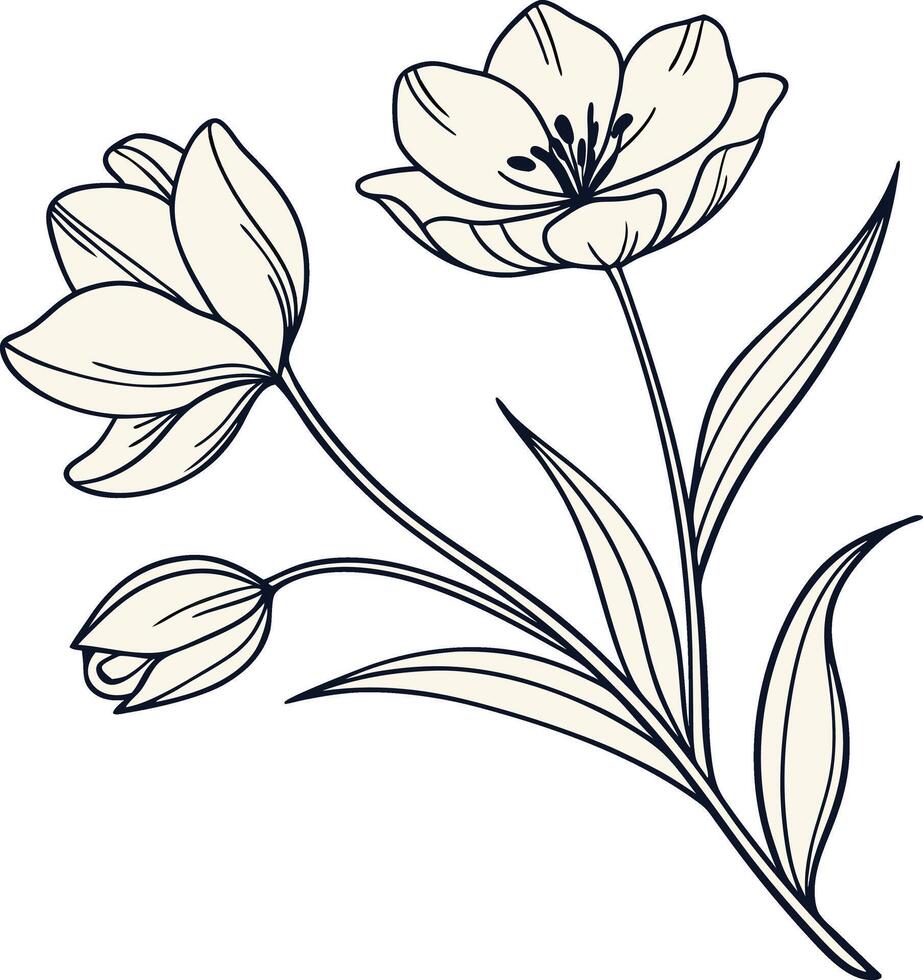 Simple Flower Outline Design for Minimal Art vector
