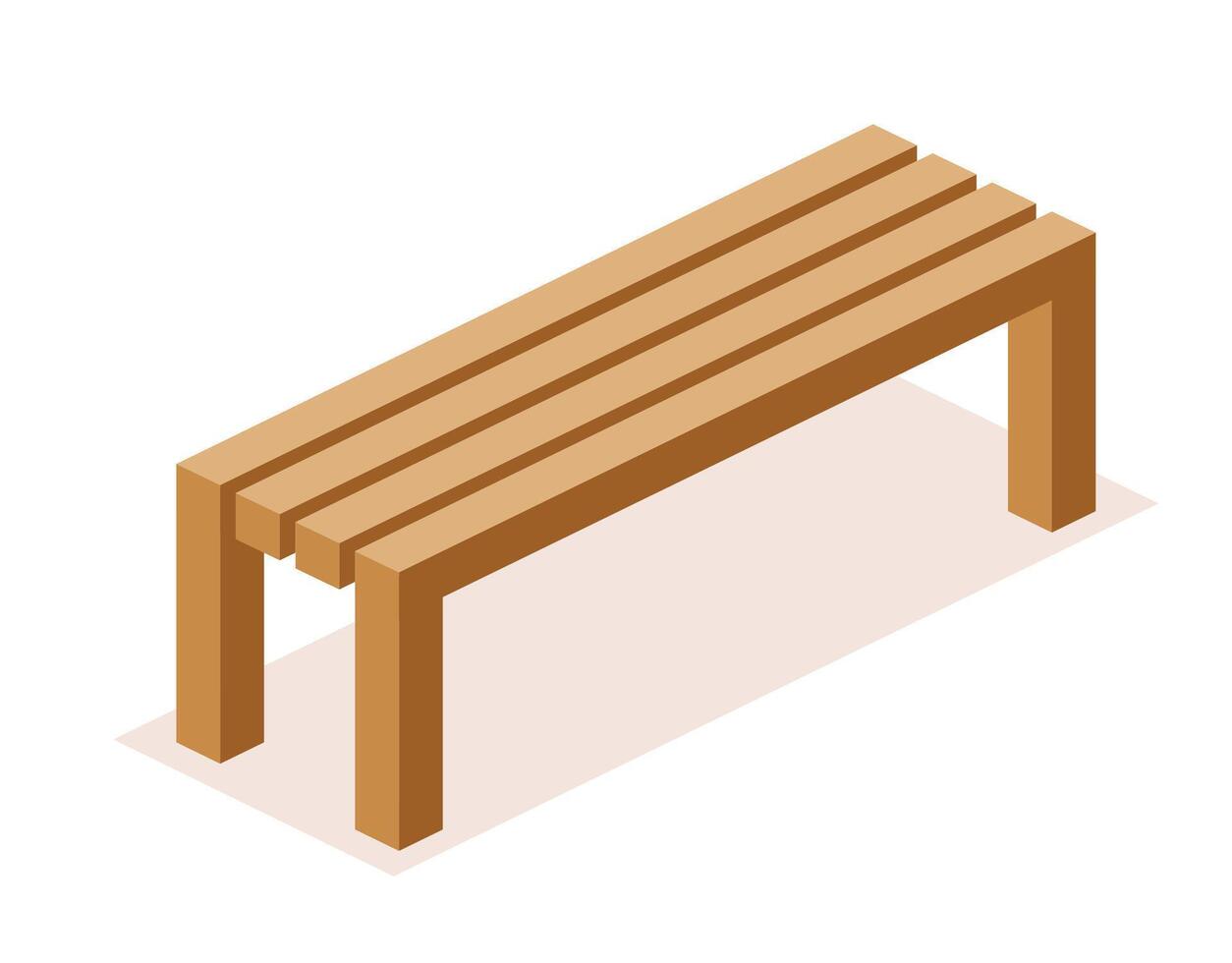 Isometric wooden park bench. Outdoor Furniture. Object isolated on white background. vector