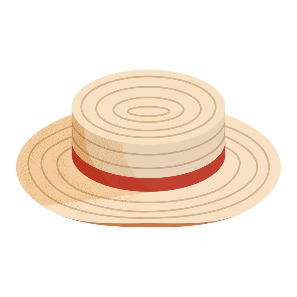 Isometric boater hat with red ribbon. Summer headgear sun protector. Object isolated on white background. vector