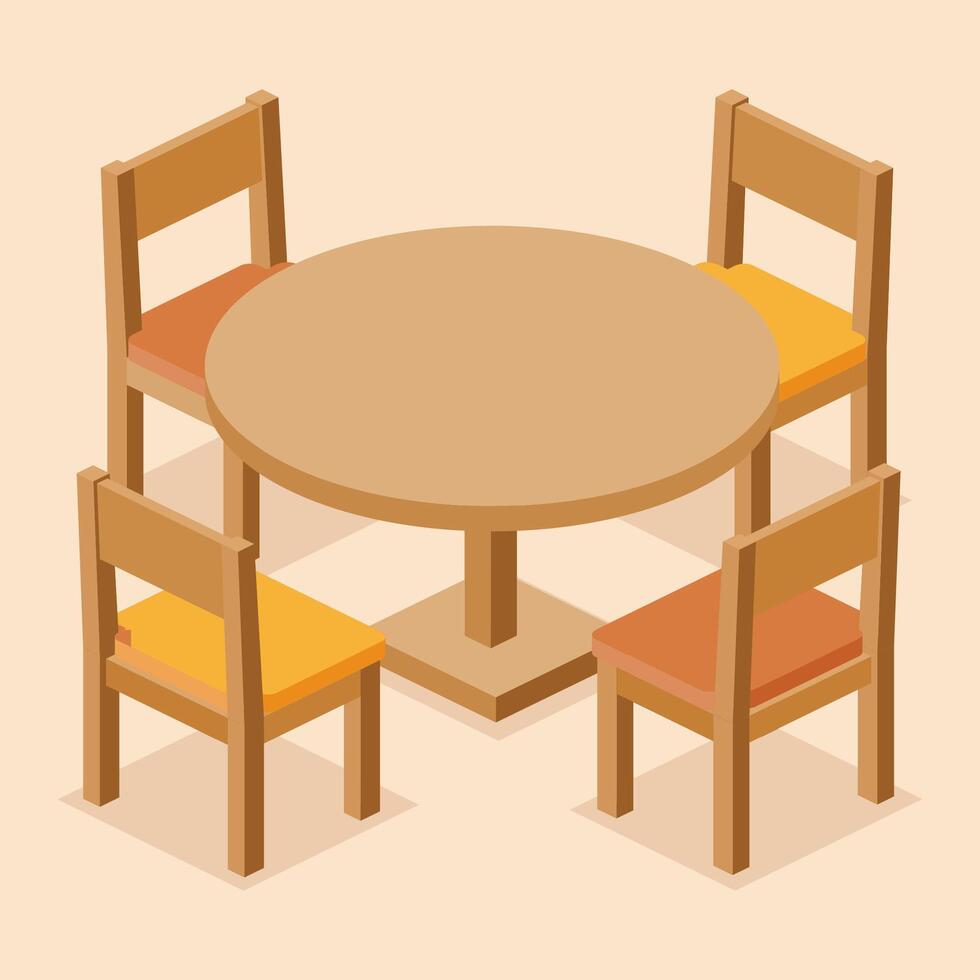 Modern round table and four chairs. Business negotiations, meeting, discussion, modern interior. Infographic elements. vector
