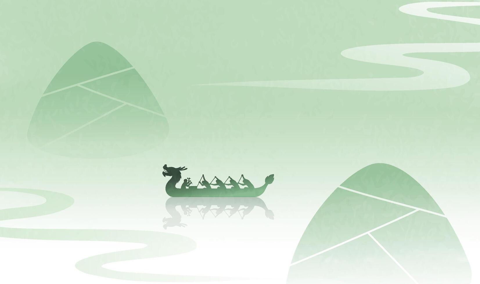 Dragon Boat Festival horizontal illustration zongzi and dragon boat silhouette vector