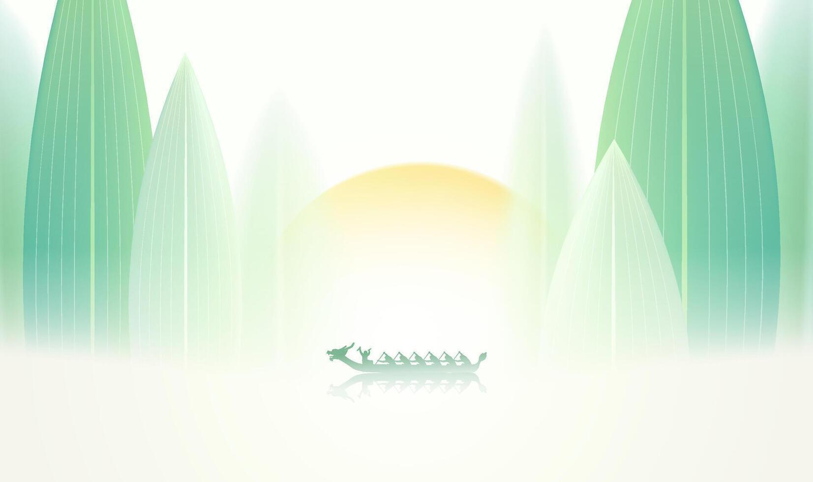 Dragon Boat Festival horizontal illustration reed leaf mountain and dragon boat vector