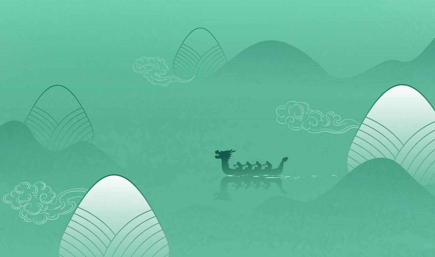 Dragon Boat Festival horizontal illustration linear zongzi and dragon boat vector