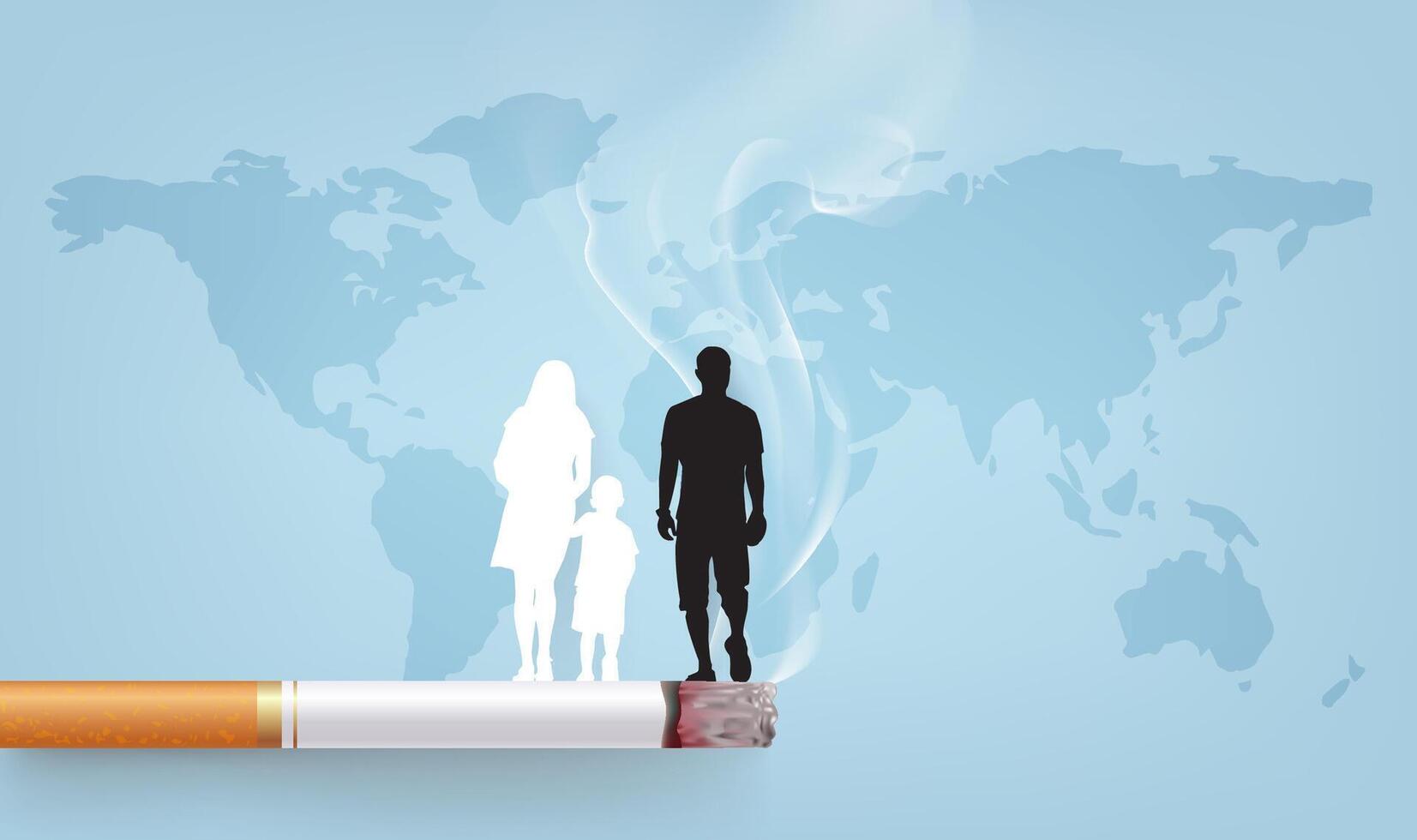 Horizontal illustration of cigarettes and a Family on World Anti-Smoking Day vector