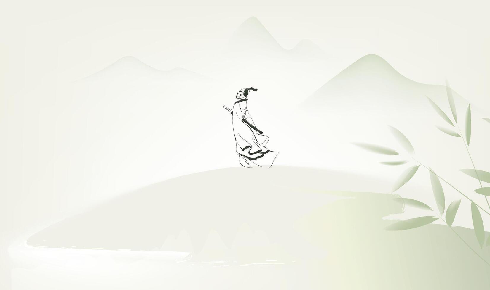Dragon Boat Festival horizontal illustration Qu Yuan and ink landscape vector