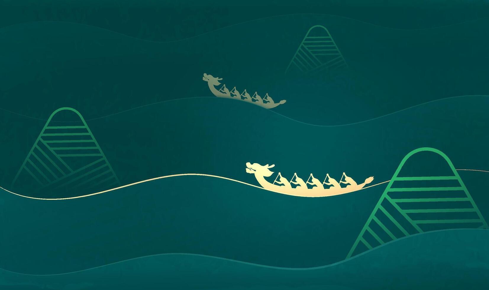 Dragon Boat Festival horizontal illustration abstract wave of zongzi and dragon boat vector