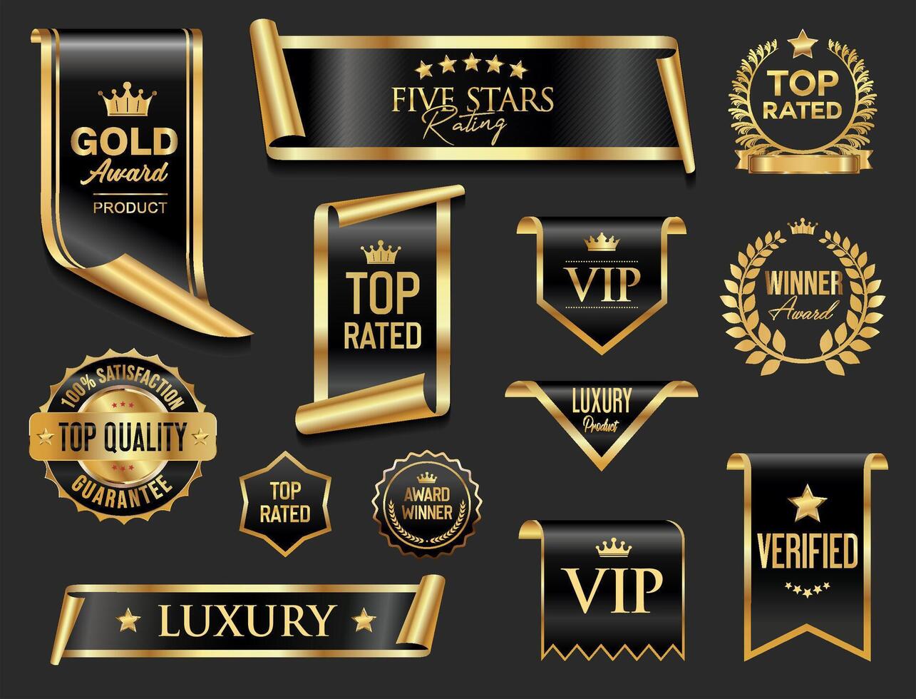 Top rated and award winner gold and black badge and emblem vector