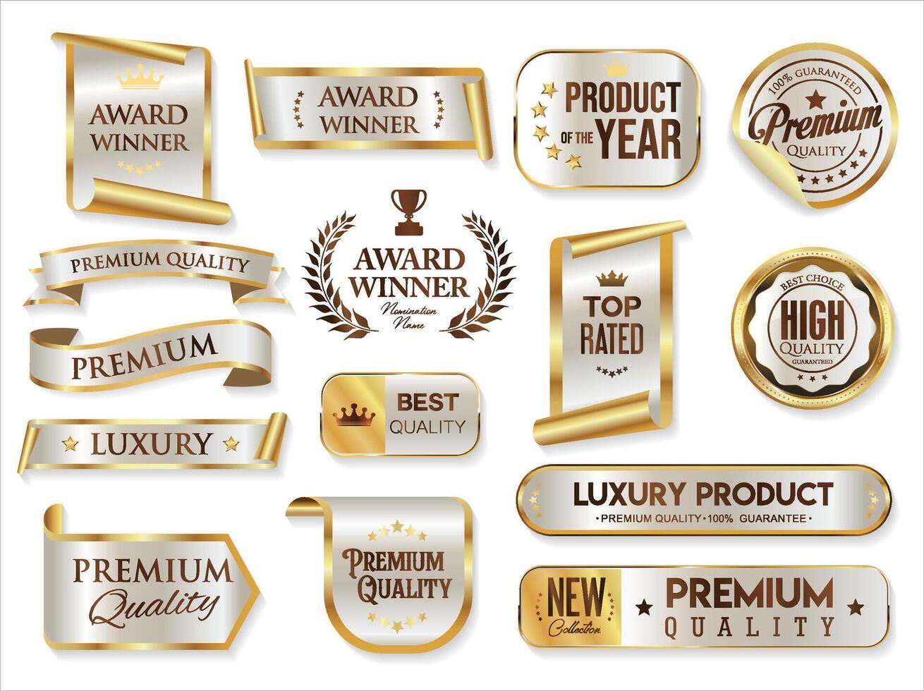 Top rated and award winner gold and silver badge and emblem collection stock illustration vector