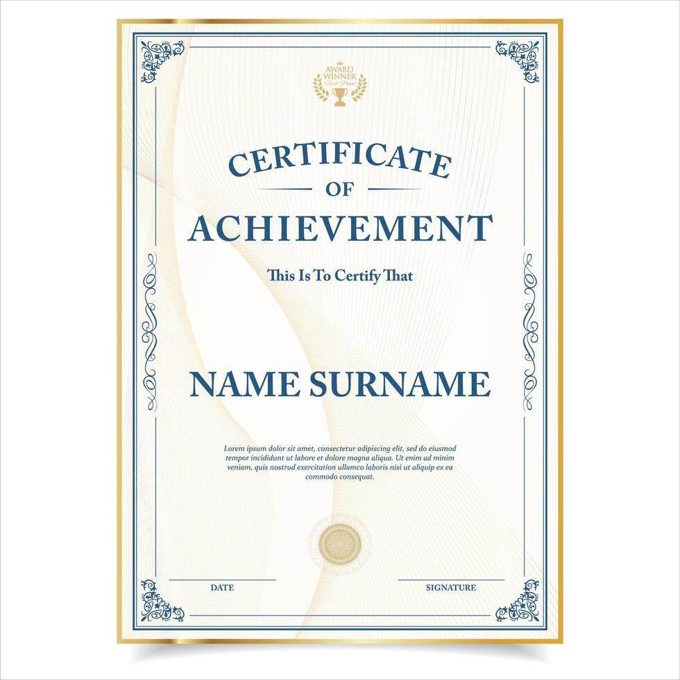 Retro Certificate Template or Print, Elegant Blank Certificate for Diploma, Graduation stock illustration vector