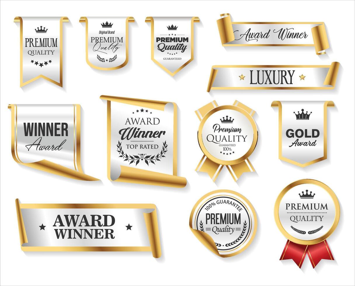 Top rated and award winner silver badge and emblem collection stock illustration vector