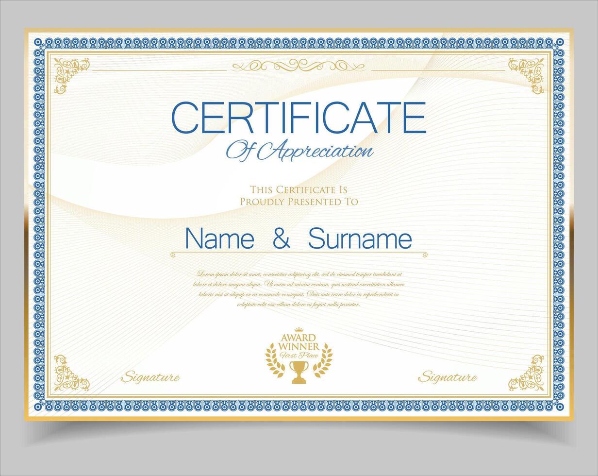 Diploma vintage border award background, Winner achievement certificate or diploma design vector