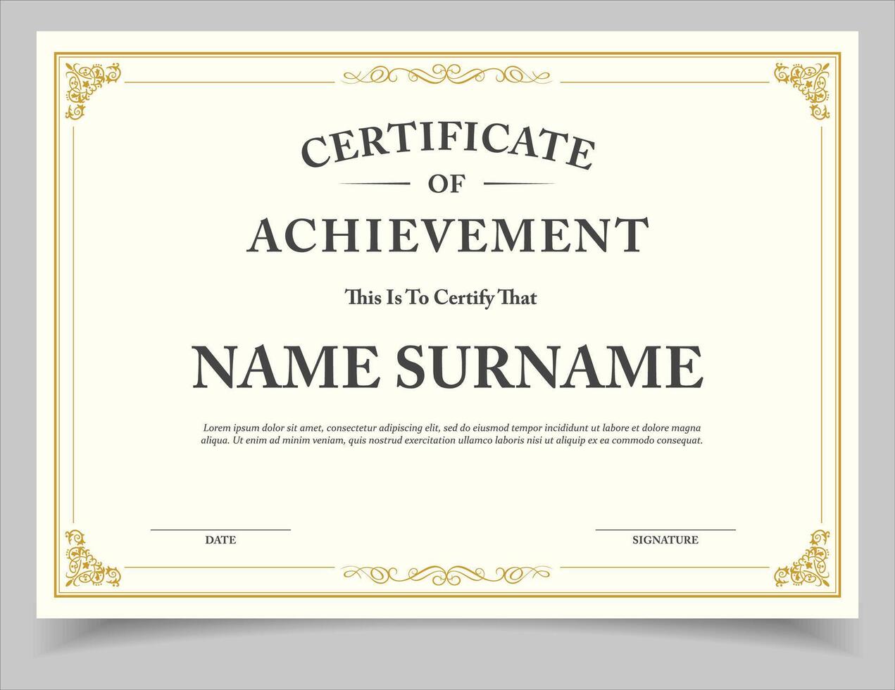 Retro Certificate template diploma vintage border award background, Winner achievement certificate or diploma design vector