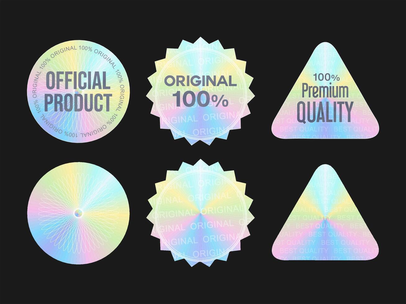 Hologram stickers or labels with holographic texture original product and premium quality isolated on white background vector