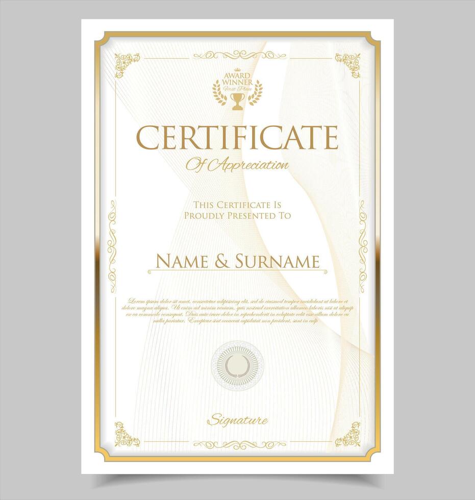 Certificate template diploma vintage border award background design vector