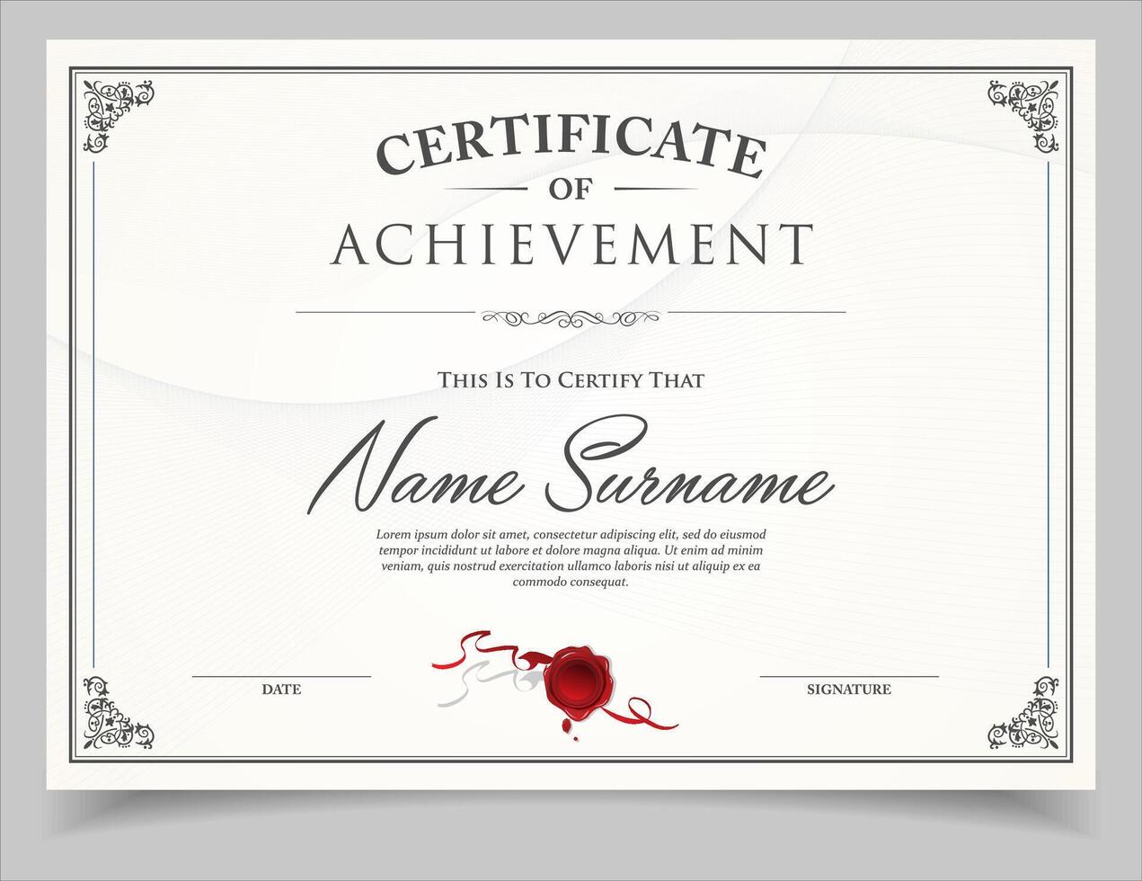 Retro Certificate gray template diploma vintage border award background, Winner achievement certificate or diploma design vector
