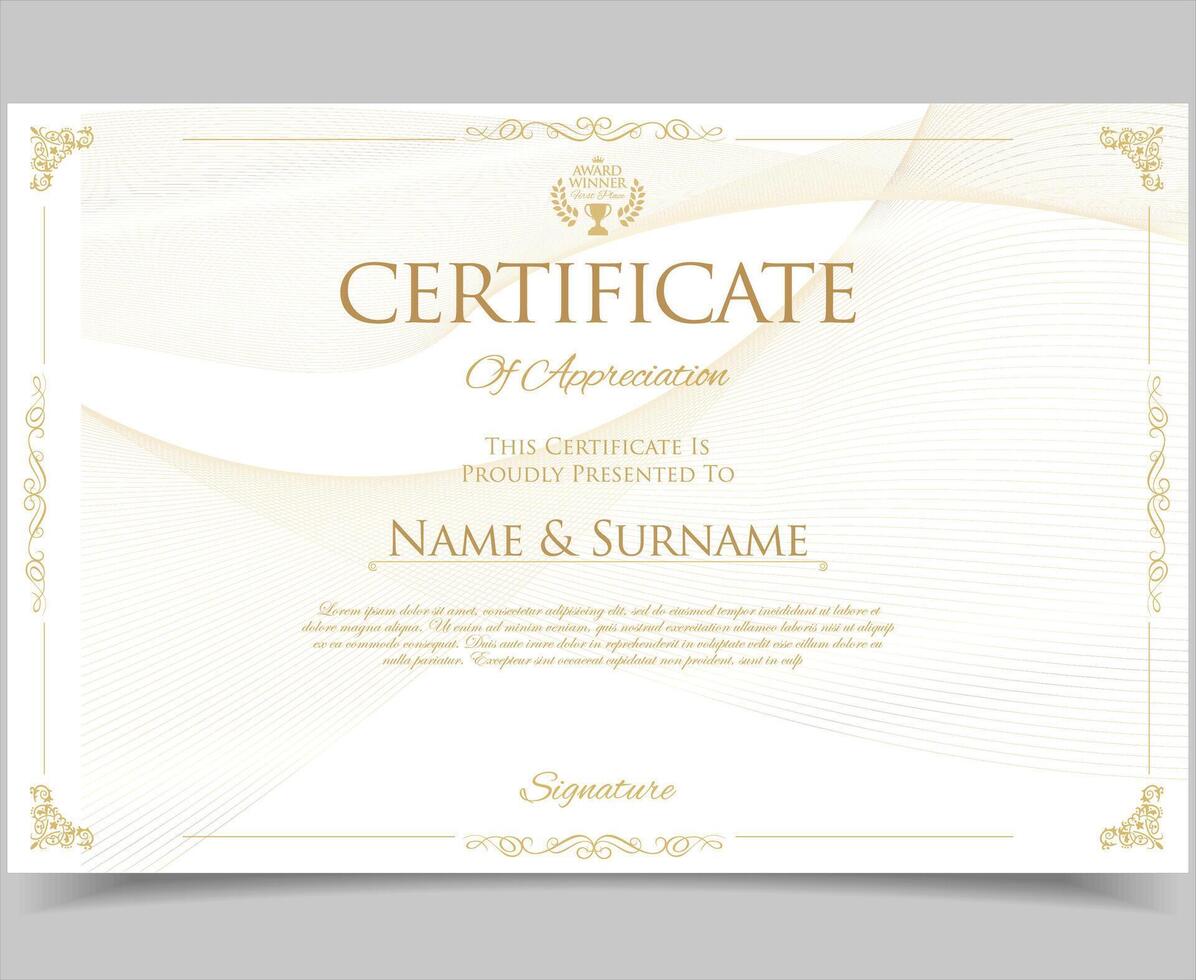 Certificate template diploma vintage border award background, Winner achievement certificate design vector