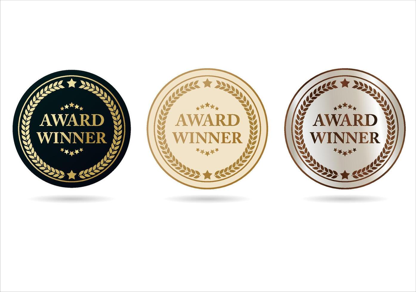 Award Winner emblem collection of gold laurel with gold text isolated on white background stock illustration vector