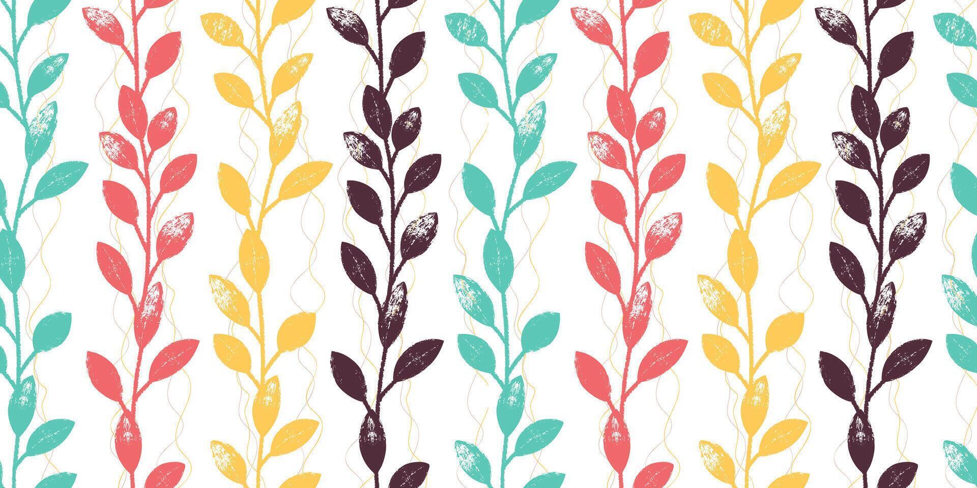 Seamless pattern with branches and leaves. Hand drawn floral botanical design vector