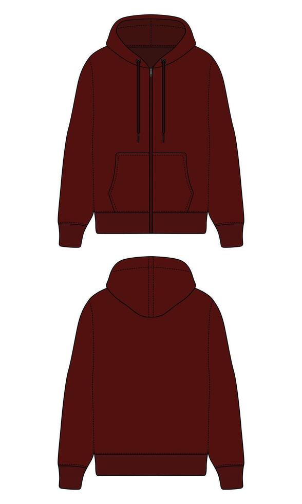 Maroon zipper hoodie jacket template vector