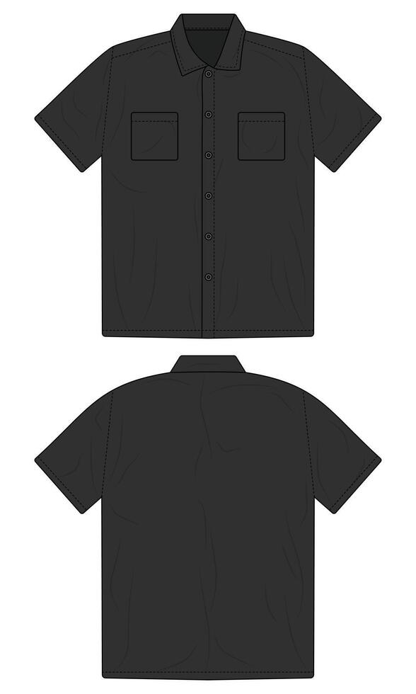 Black short sleeve button down shirt mockup vector